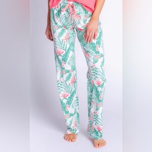 PJ Salvage Tropical Floral Drawstring Lounge Pants - Green & Coral small